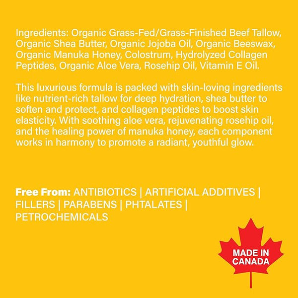 Mooglow - Organic Grass-Fed Beef Tallow Balm: Collagen, Shea & Rosehip Oil, 10.5 oz