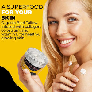 Mooglow - Organic Grass-Fed Beef Tallow Balm: Collagen, Shea & Rosehip Oil, 10.5 oz