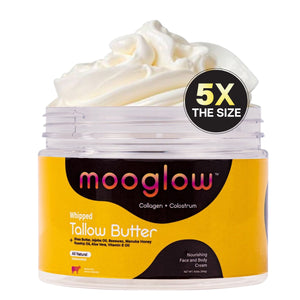 Mooglow - Organic Grass-Fed Beef Tallow Balm: Collagen, Shea & Rosehip Oil, 10.5 oz
